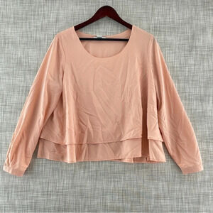 Bar III Women's Round Neck tiered Long Sleeve Blouse Large 8393/b